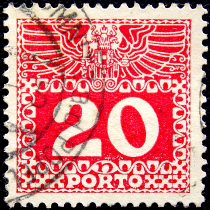 Австрия 1908 год . Доплатная марка 20 h .